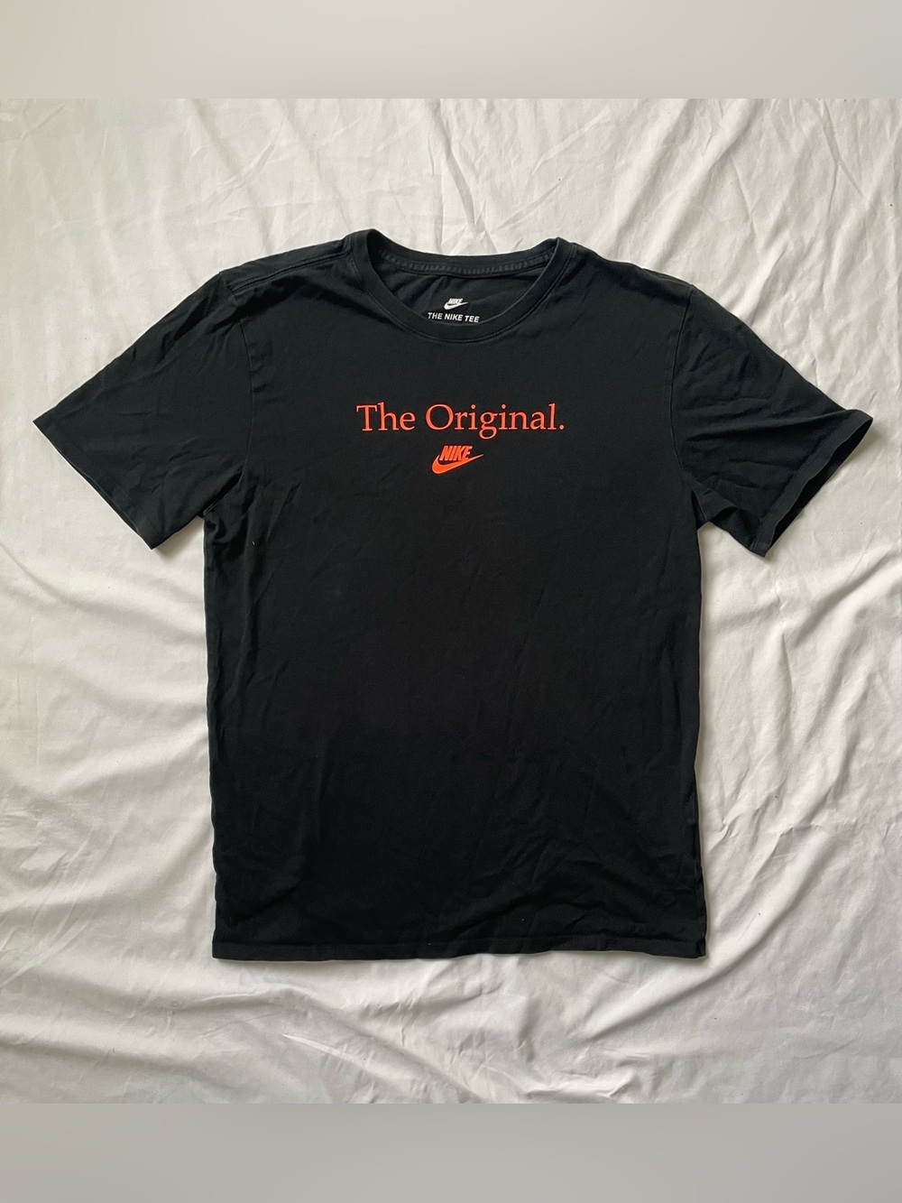 Nike Men's Black Orange Logo Graphic Cotton Jersey Crew Neck Tee Athletic M